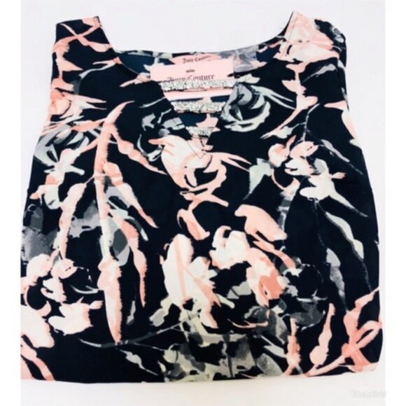 Juicy Couture Womens Blue Floral Rhinestone V Neck Long Sleeve Blouse Sz S New - Picture 4 of 9